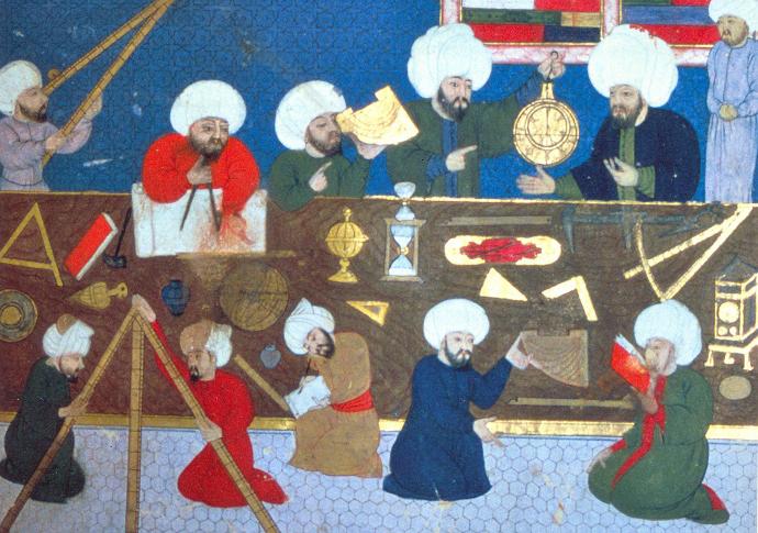 Ottoman miniature of astronomers at the Istanbul observatory